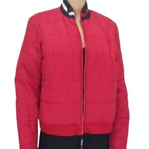 VINTAGE Red Tube Puffer Zip Up Winter Coat Short Collar Tommy Jeans Size Large